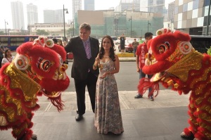Nick Allen and Marites doing the opening ritual with the dragon dance performers